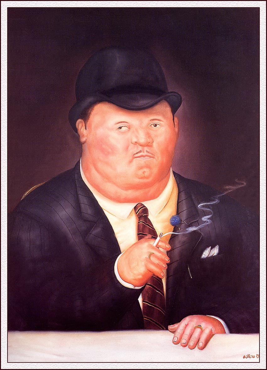Mann raucht Fernando Botero Ölgemälde